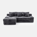 Rumi Chaise Sectional Sofa in charcoal plush corduroy with roomy chaise seating