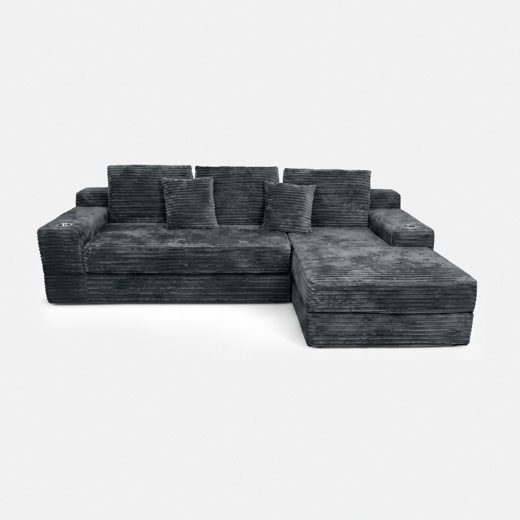 Lune Cloud Sectional Sofa in Charcoal with L-shaped chaise layout and plush corduroy texture