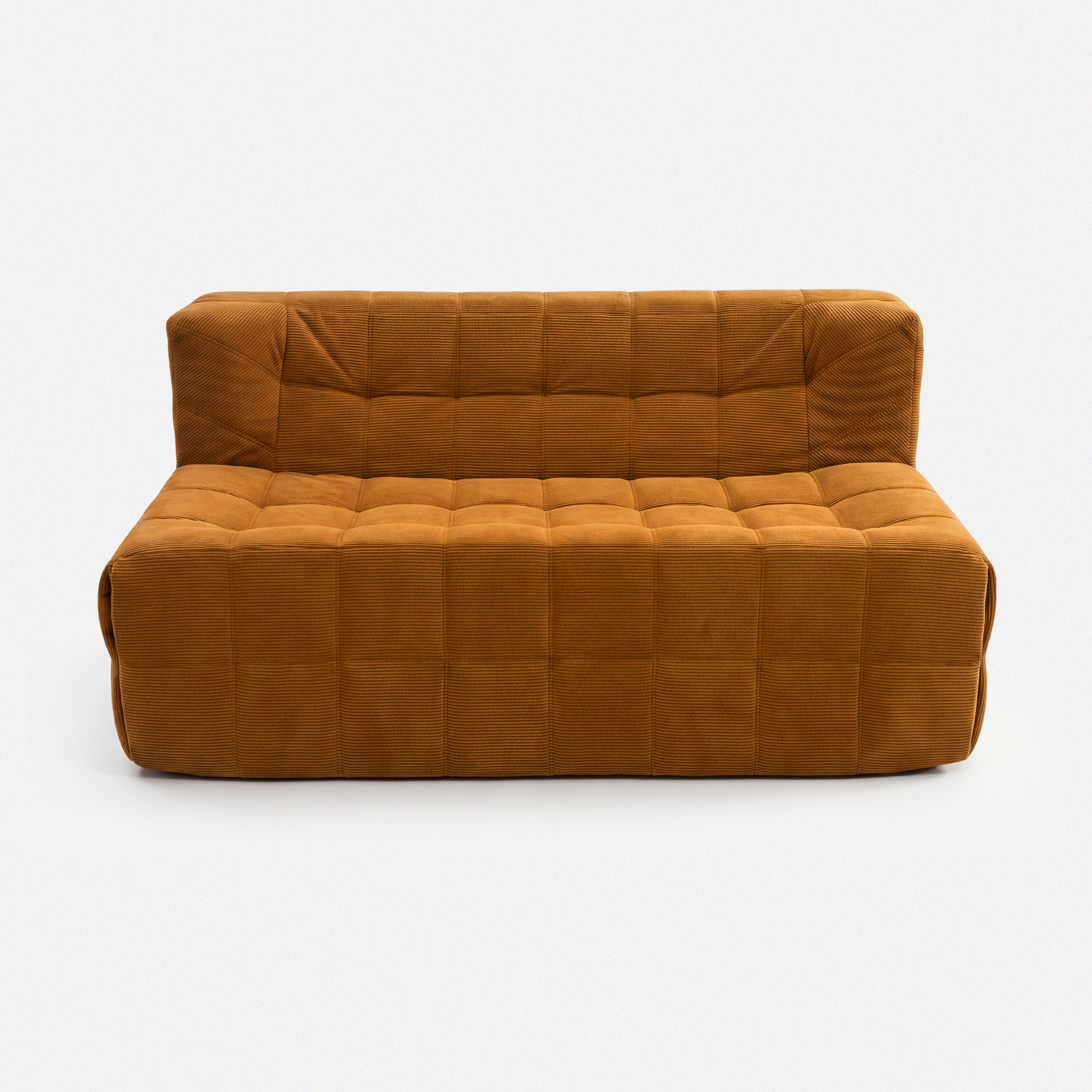 Plush Tufted Lounge Loveseat in Tangerine with corduroy upholstery and tufted seat design