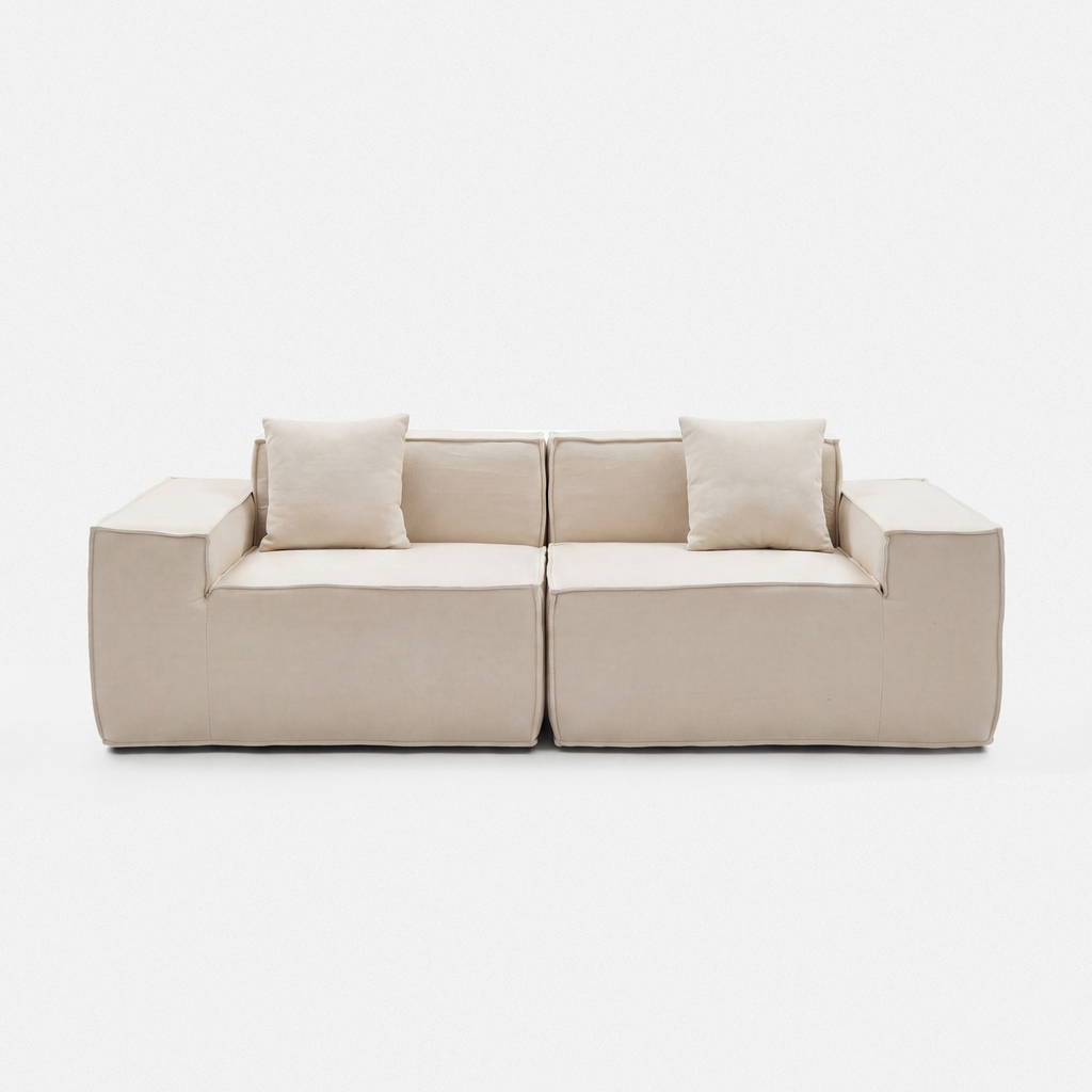 Kivo Modular Block Sectional Sofa in cream white with grid-tufted seat cushions