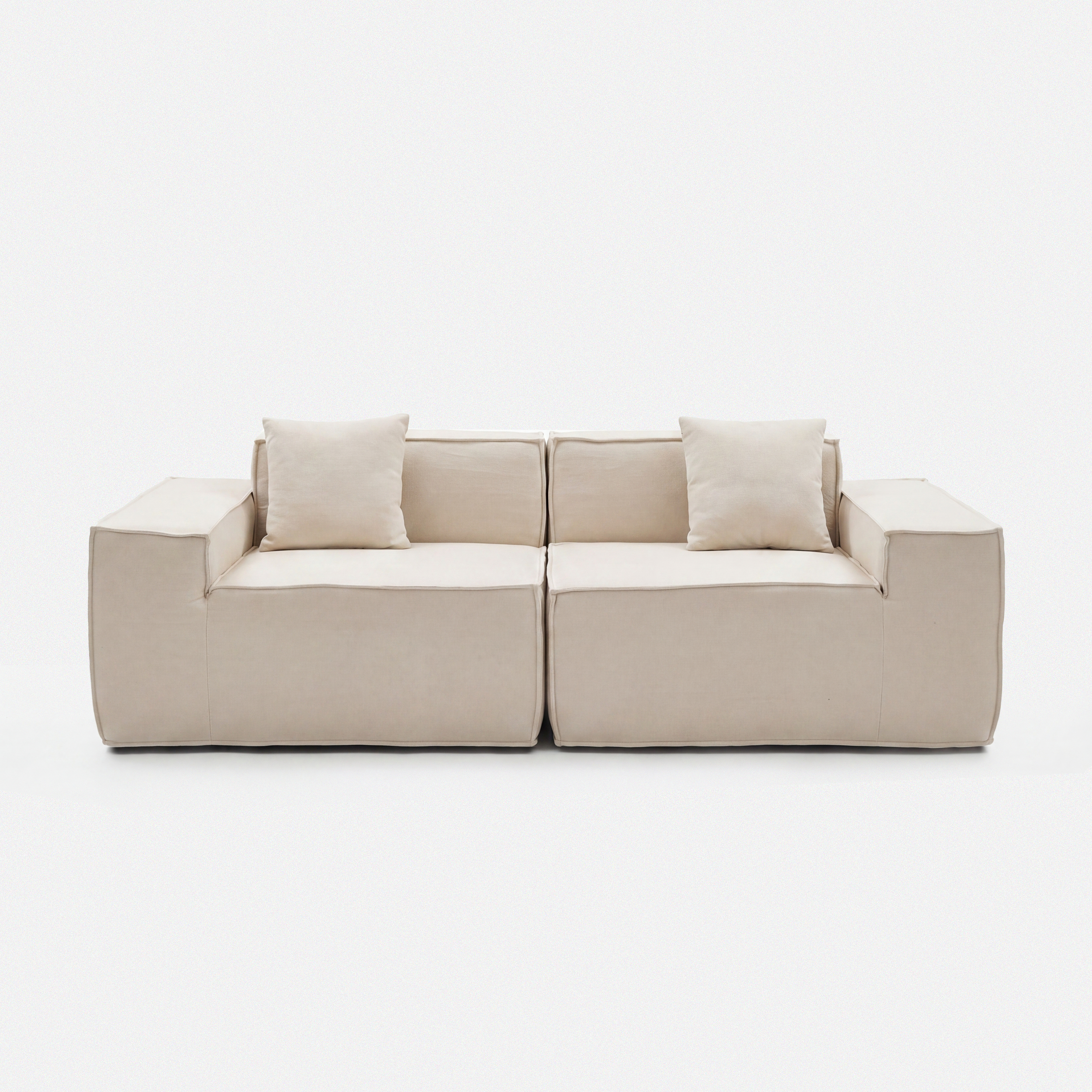 Kivo Modular Block Sectional Sofa in cream white with grid-tufted seat cushions