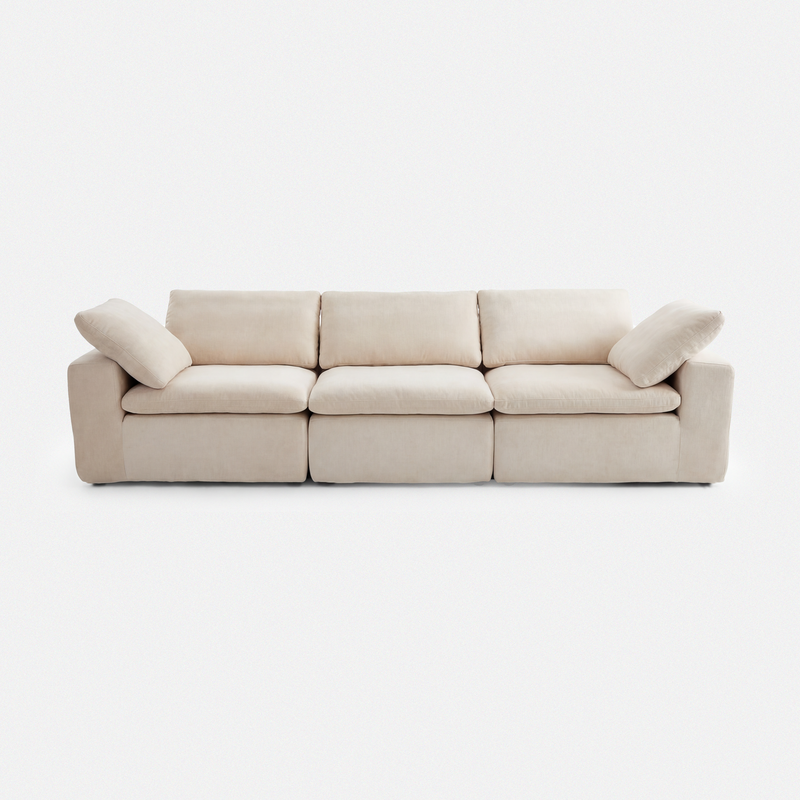 Aero linen-cotton modular sofa in cream with soft seat cushions