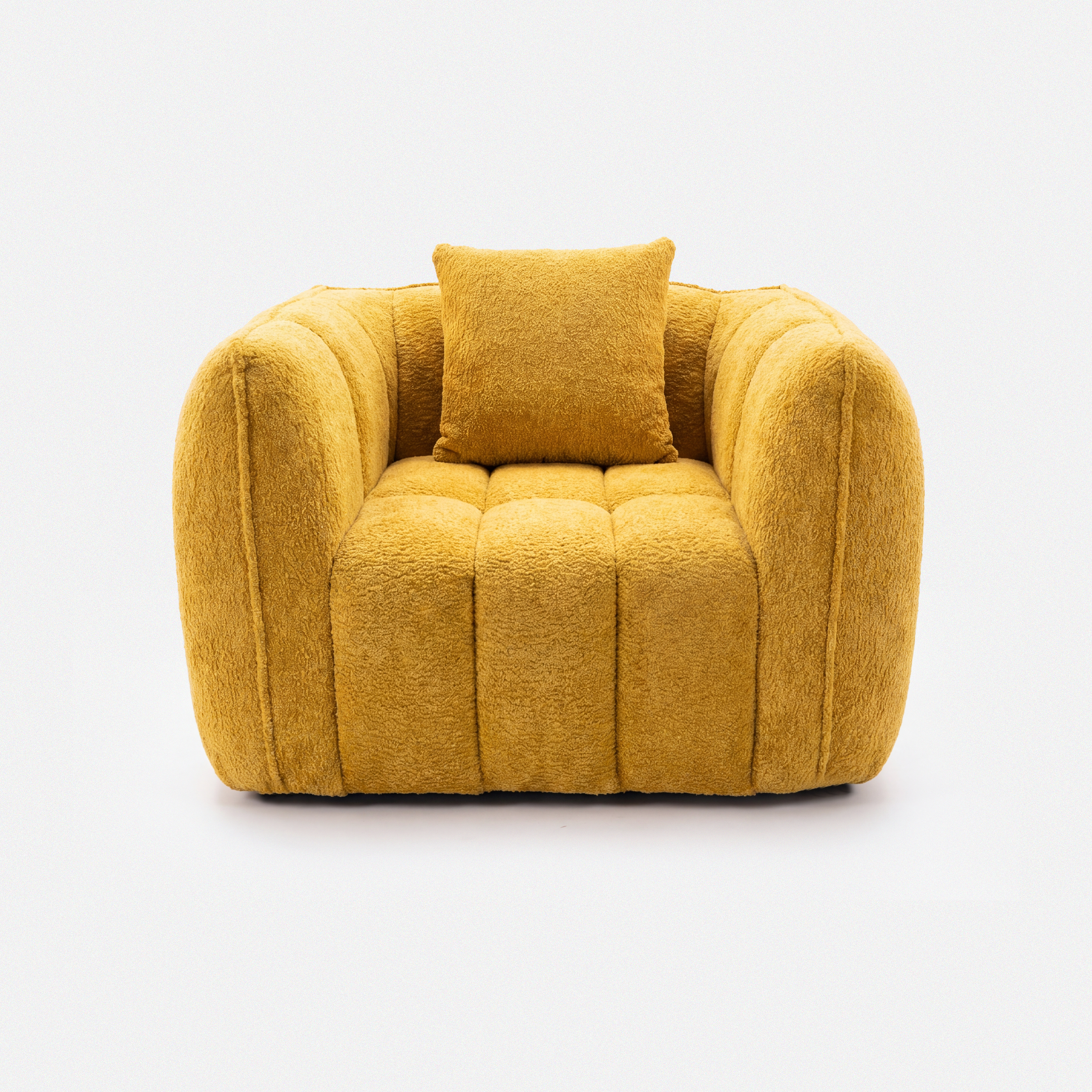 Melo Plush Accent Lounge Chair in Yellow with rounded arms and roomy plush seat
