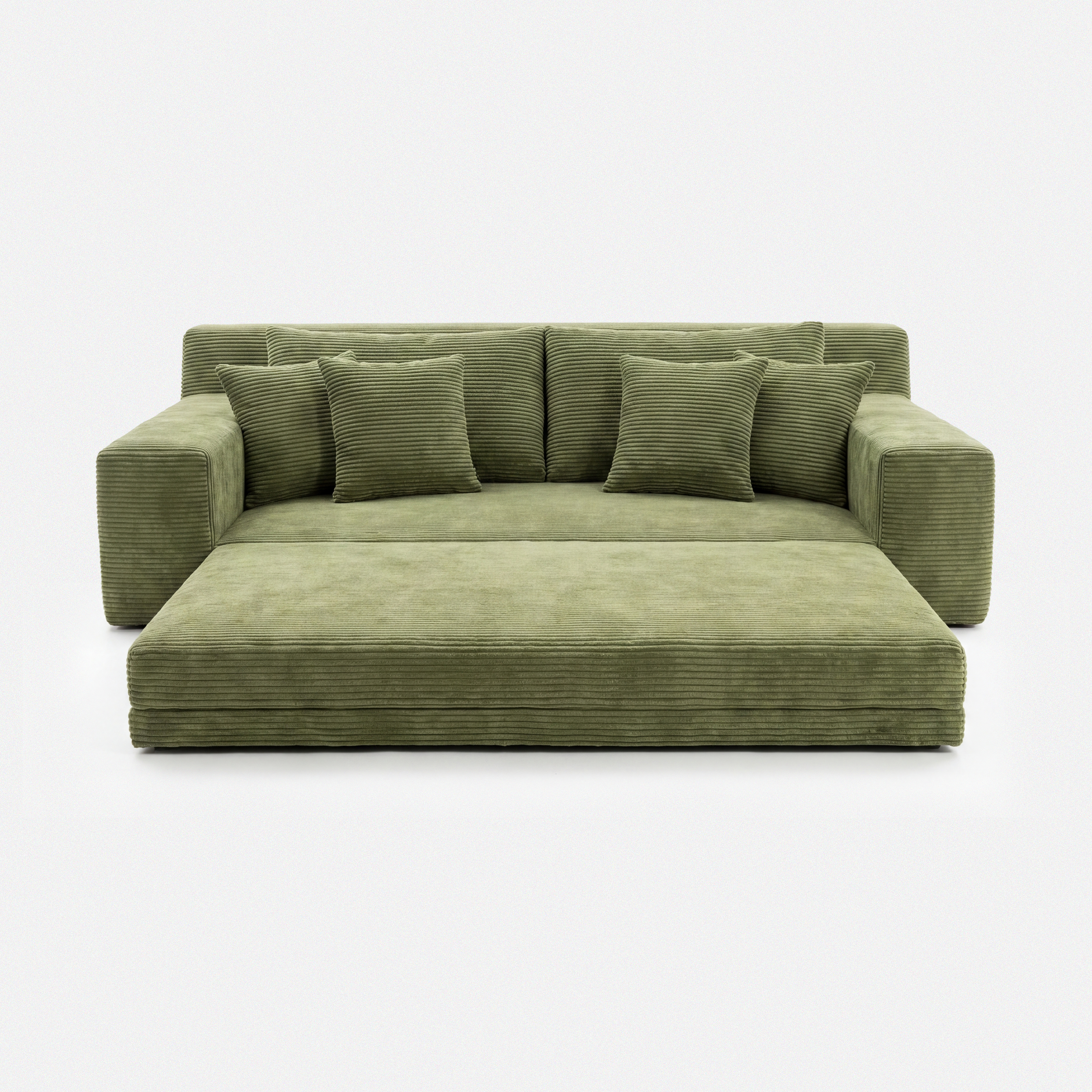 Haven Low-Profile Sleeper Sofa in Moss shown as a plush corduroy lounge bed