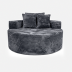Noma Charcoal Deep Lounge Chair with oversized round seat and plush corduroy texture