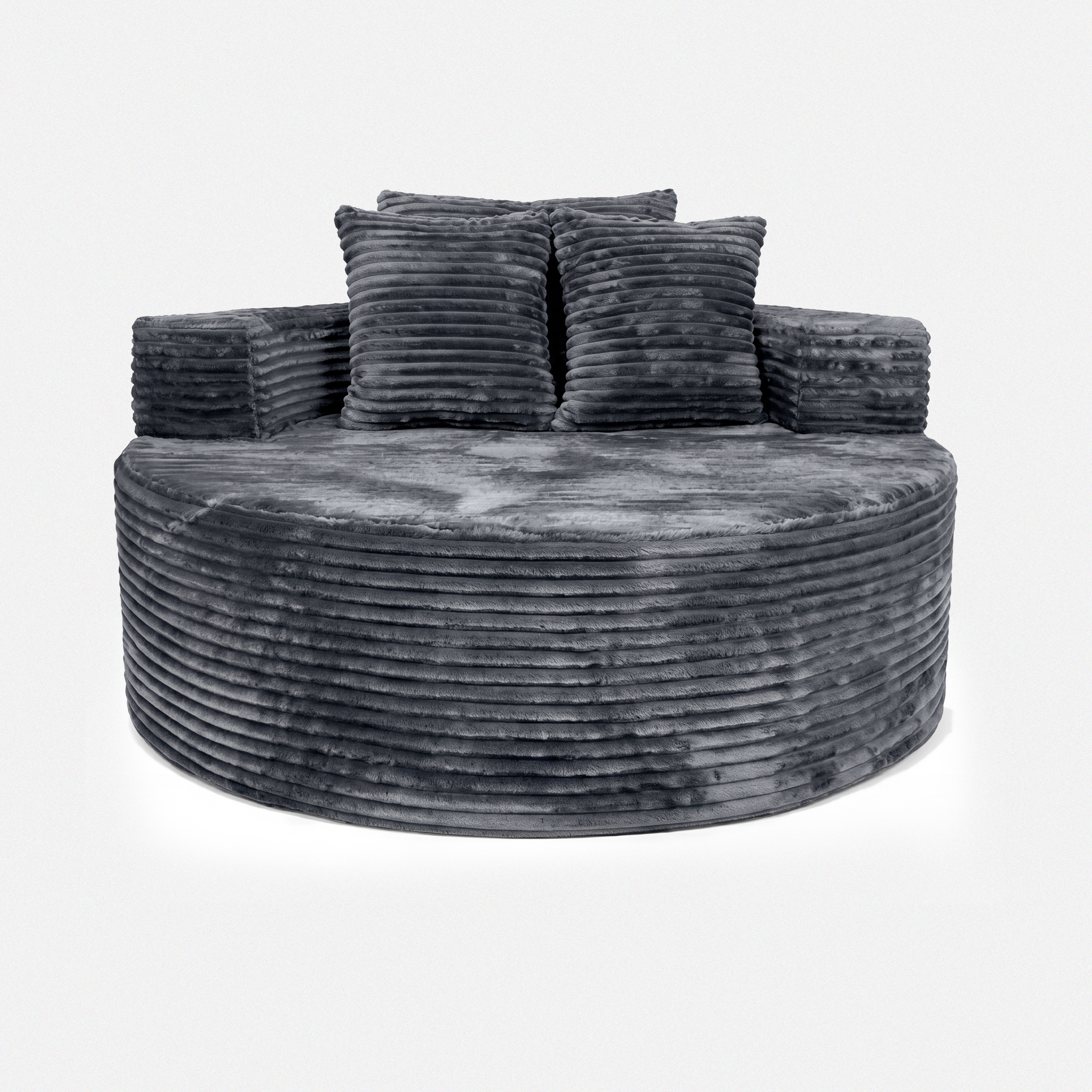 Noma Charcoal Deep Lounge Chair with oversized round seat and plush corduroy texture