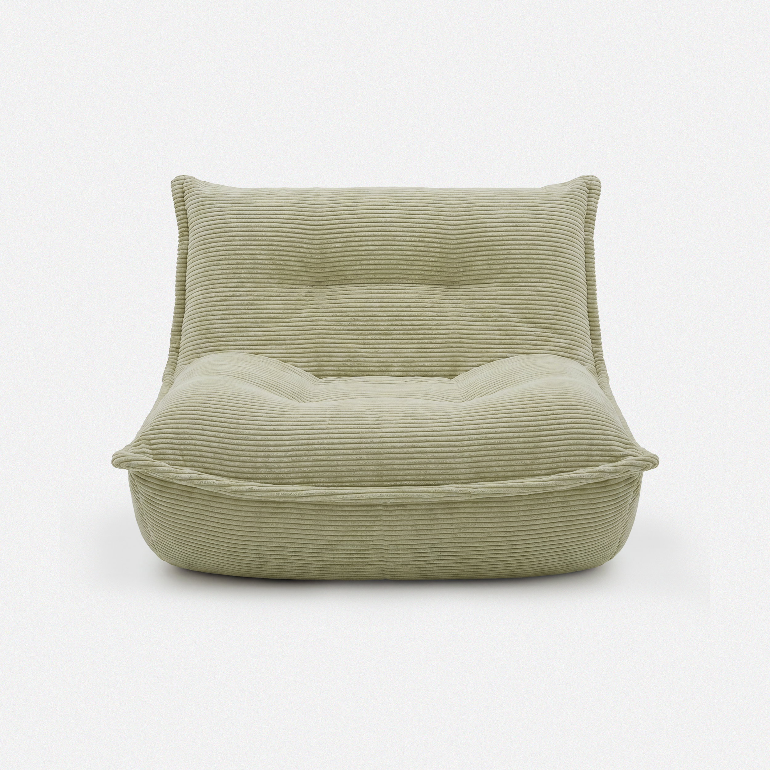 Lune Cream Lounge Chair in Moss with curved lounge design and plush corduroy texture