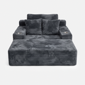 Lune Charcoal Compact Chaise Lounge with wide seat, cup holders, and plush corduroy texture