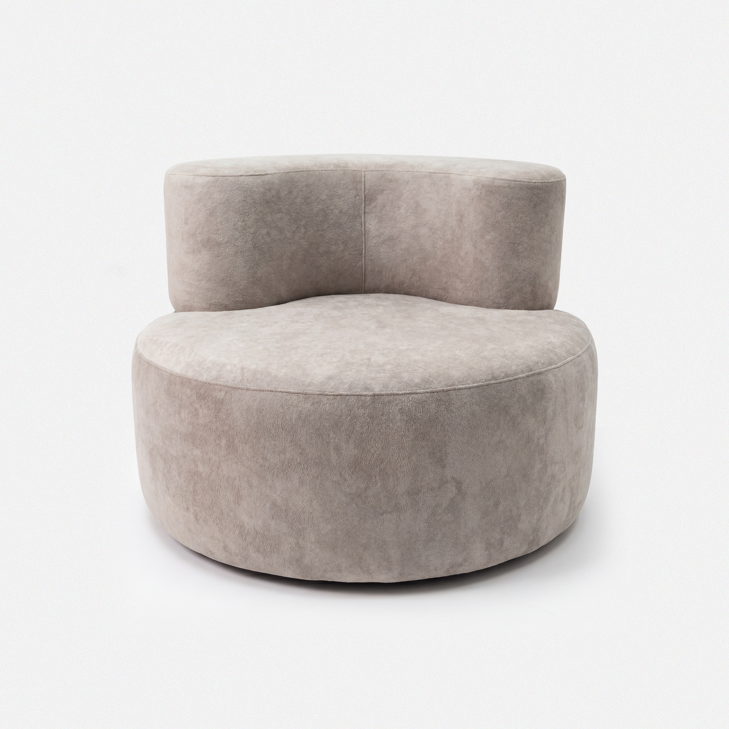 Sola Round Lounge Chair in Light Grey with curved wraparound back and soft round seat