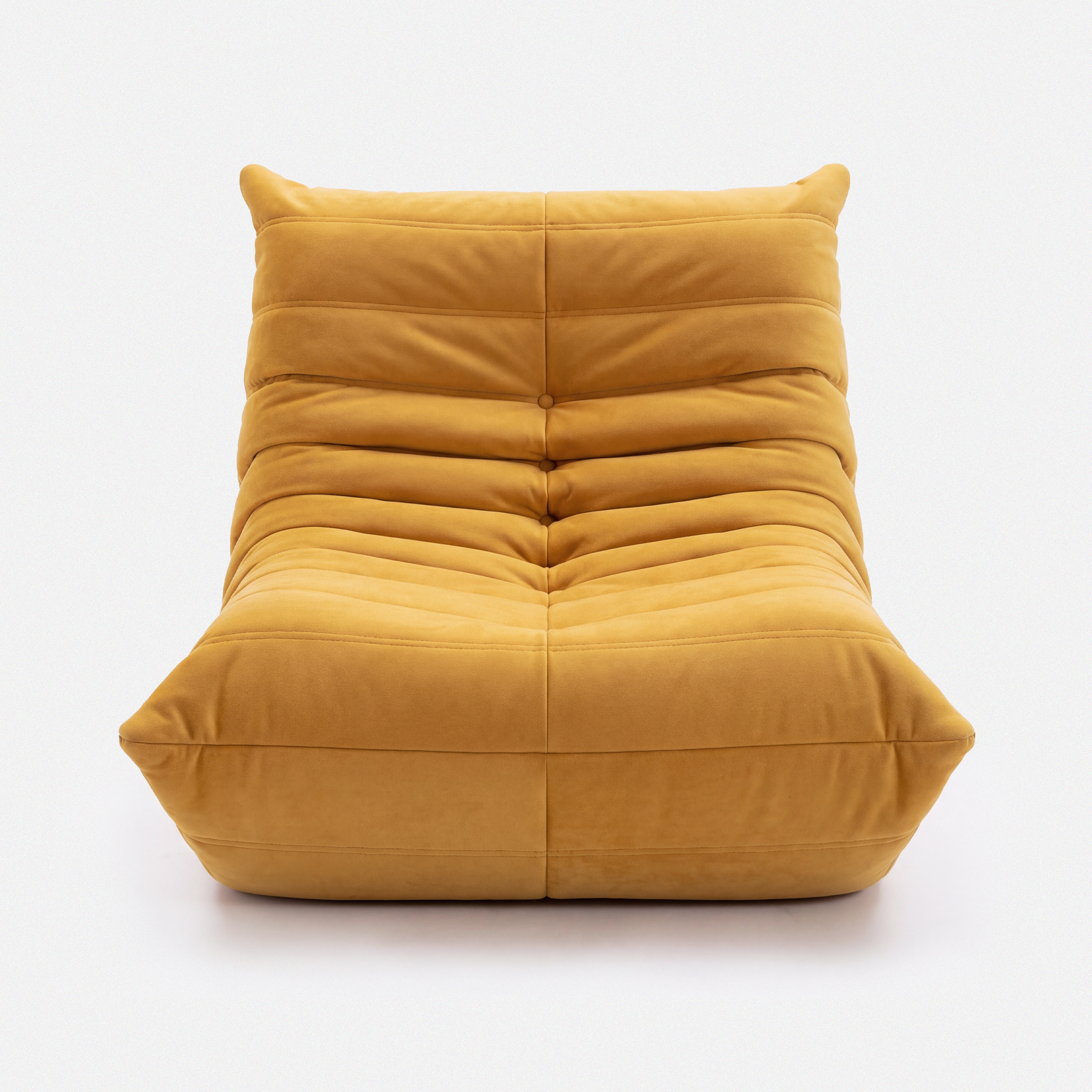 Noma Floor Lounge Chair in Yellow with low-profile pleated design and soft cushioned upholstery
