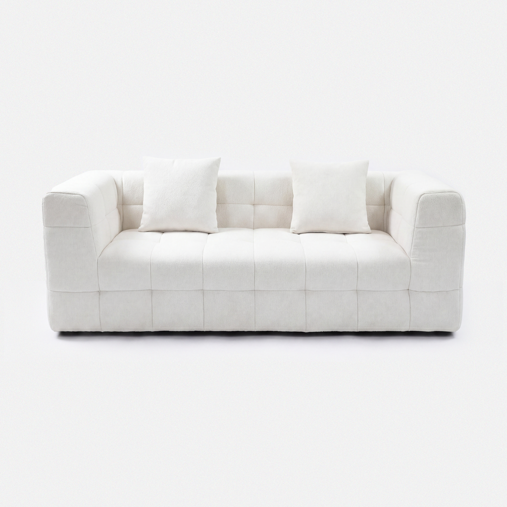 Cream white Marshmallow Cloud Lounge Sofa with grid-tufted seat and pillows