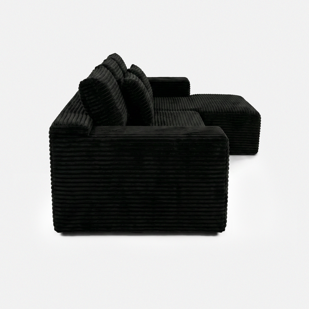 Side view of Lune L-Shape Sectional with chaise end and layered cushions