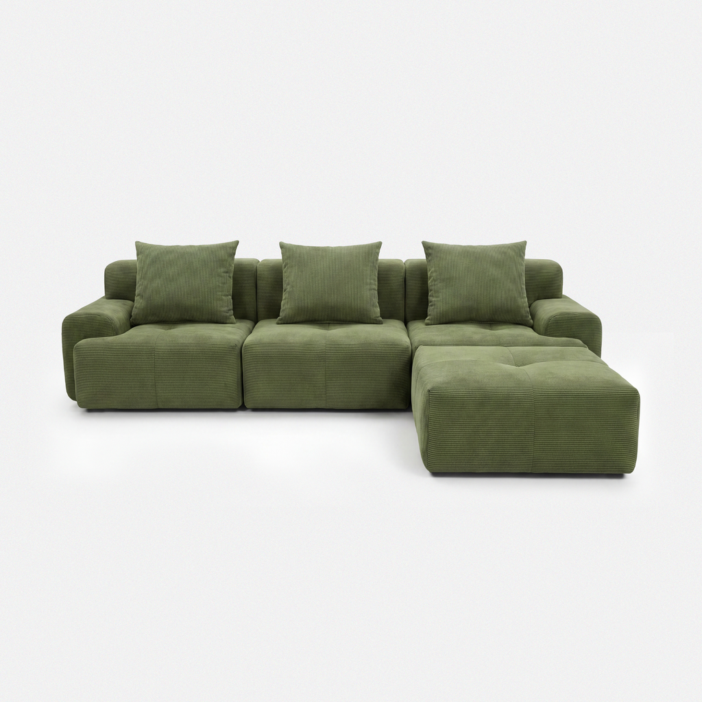 Haven Oversized Sleeper Sectional Sofa in emerald plush corduroy with deep cushions