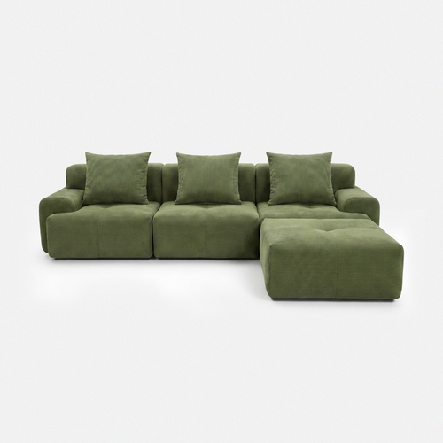 Haven Oversized Sleeper Sectional Sofa in emerald plush corduroy with deep cushions