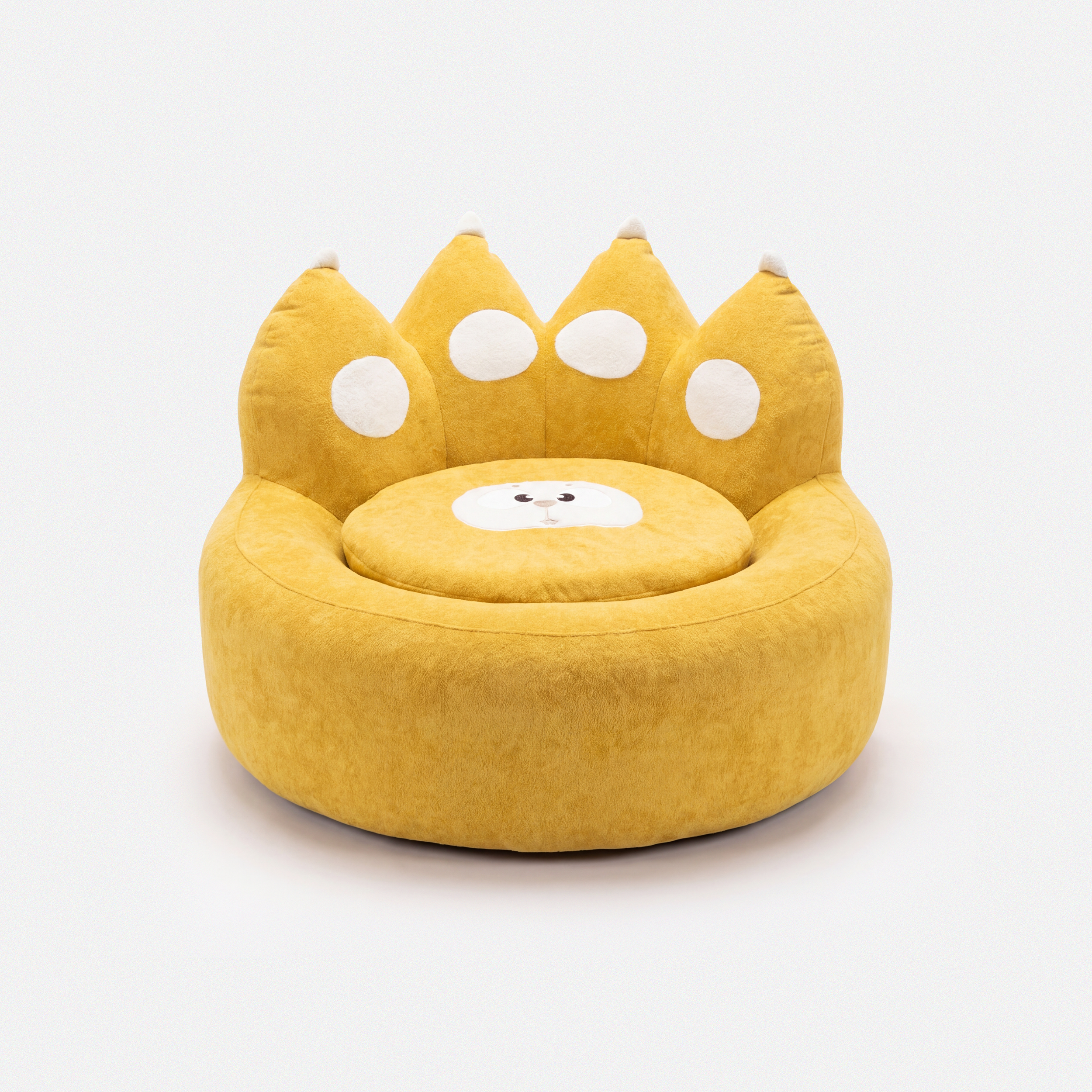 Paw Lounge Chair in Yellow with playful cat paw design and soft plush seat