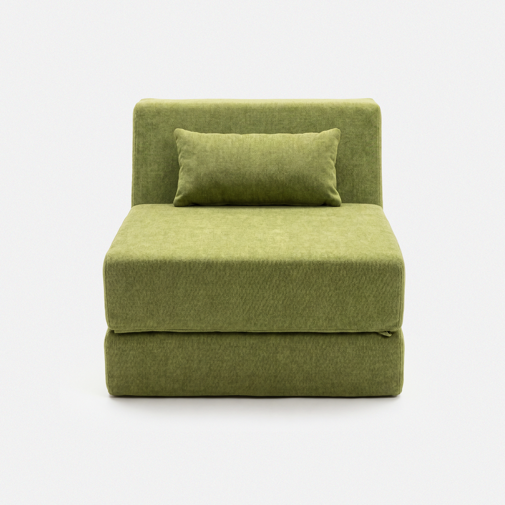 Moss Convertible Chair Bed with compact armless design and soft moss green upholstery