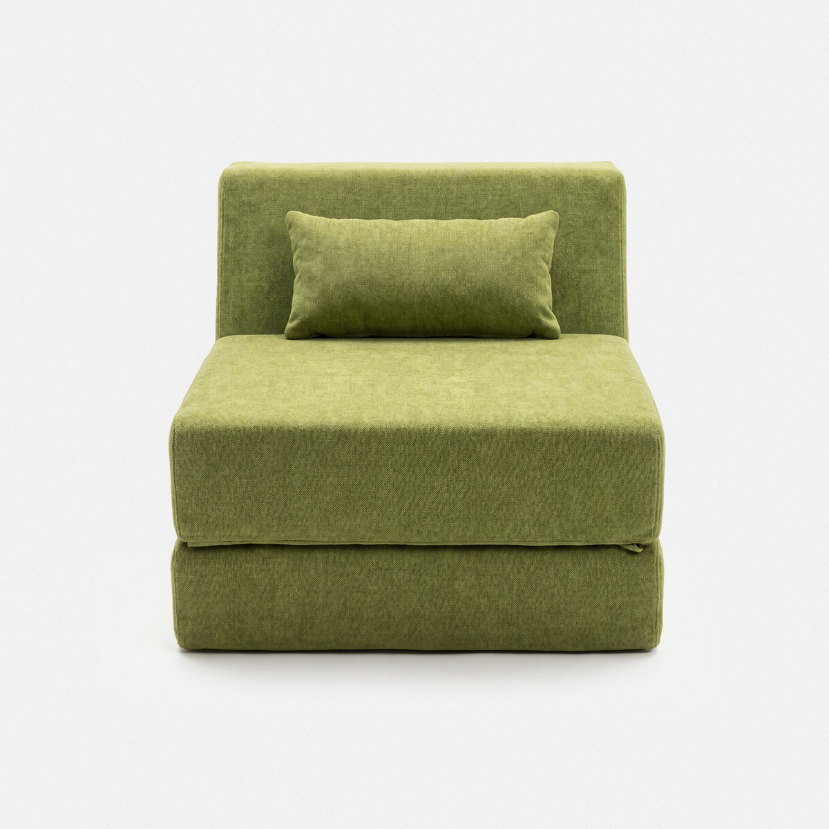 Convertible Lounge Chair Bed in Moss with compact armless design and soft plush upholstery