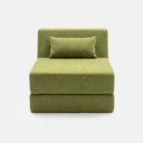 Convertible Lounge Chair Bed in Moss with compact armless design and soft plush upholstery