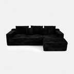Lune Corduroy L-Shape Sectional in black plush corduroy with chaise seating