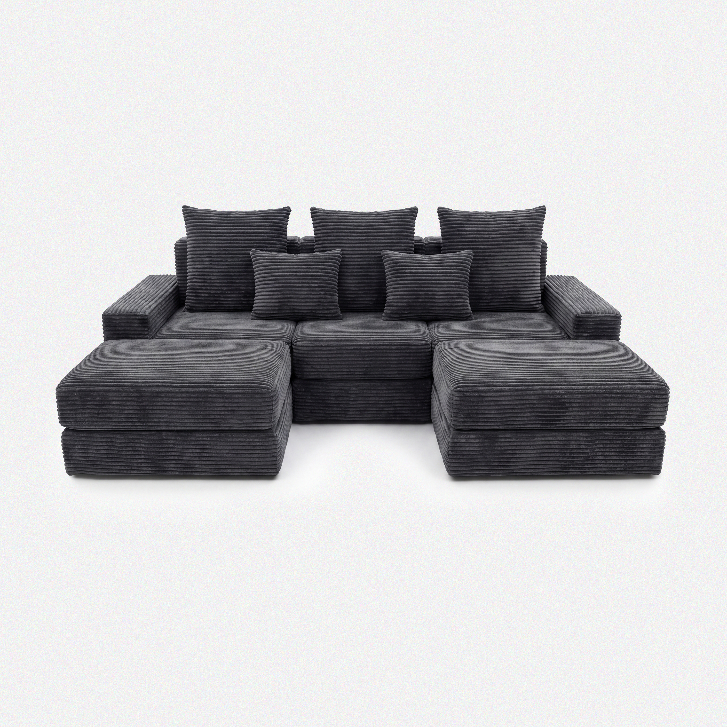 Noma Modular Lounge Set in Charcoal with double chaise layout and plush corduroy texture