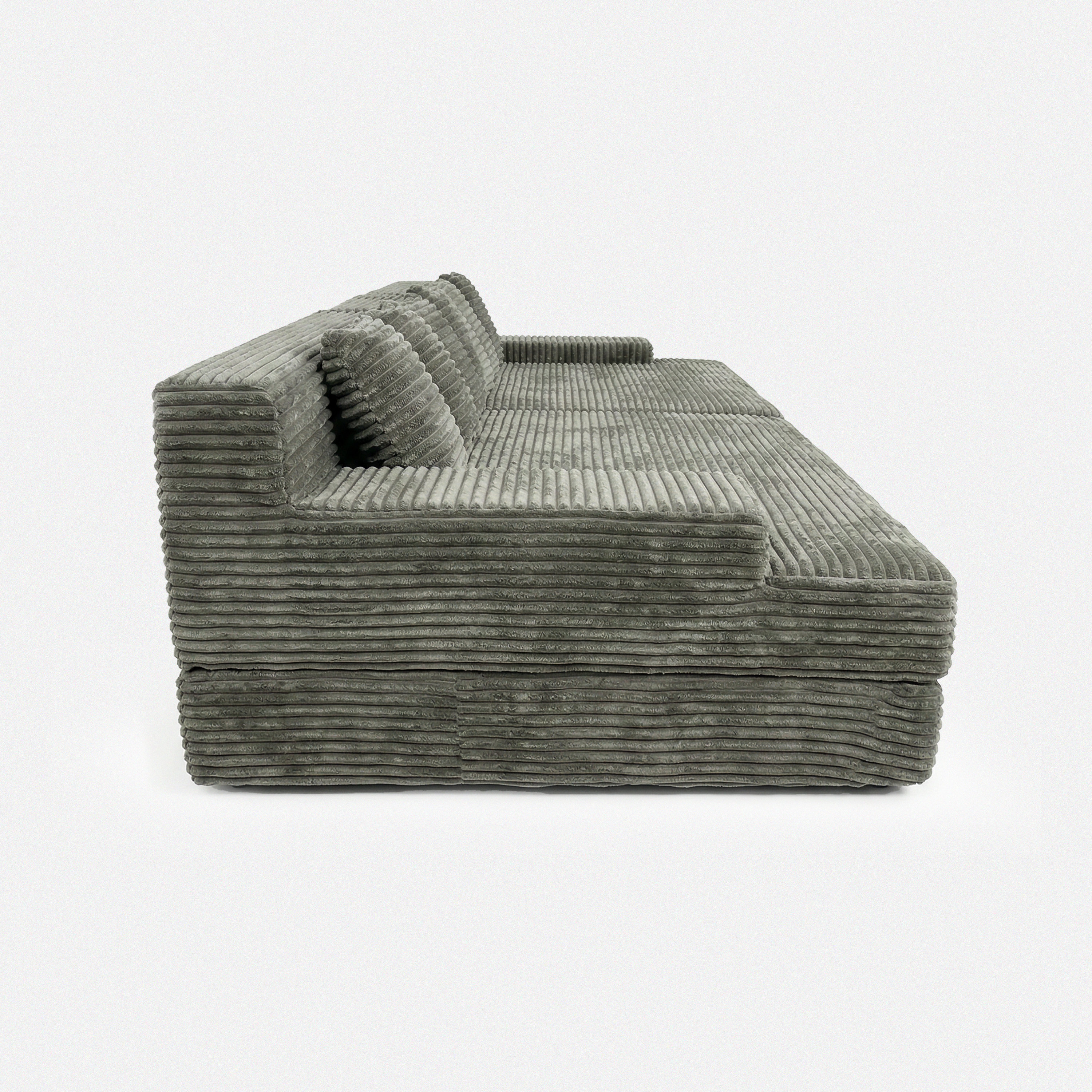 Side view of Lune Corduroy Horizon Sectional Sofa with wide arms and deep lounge seat