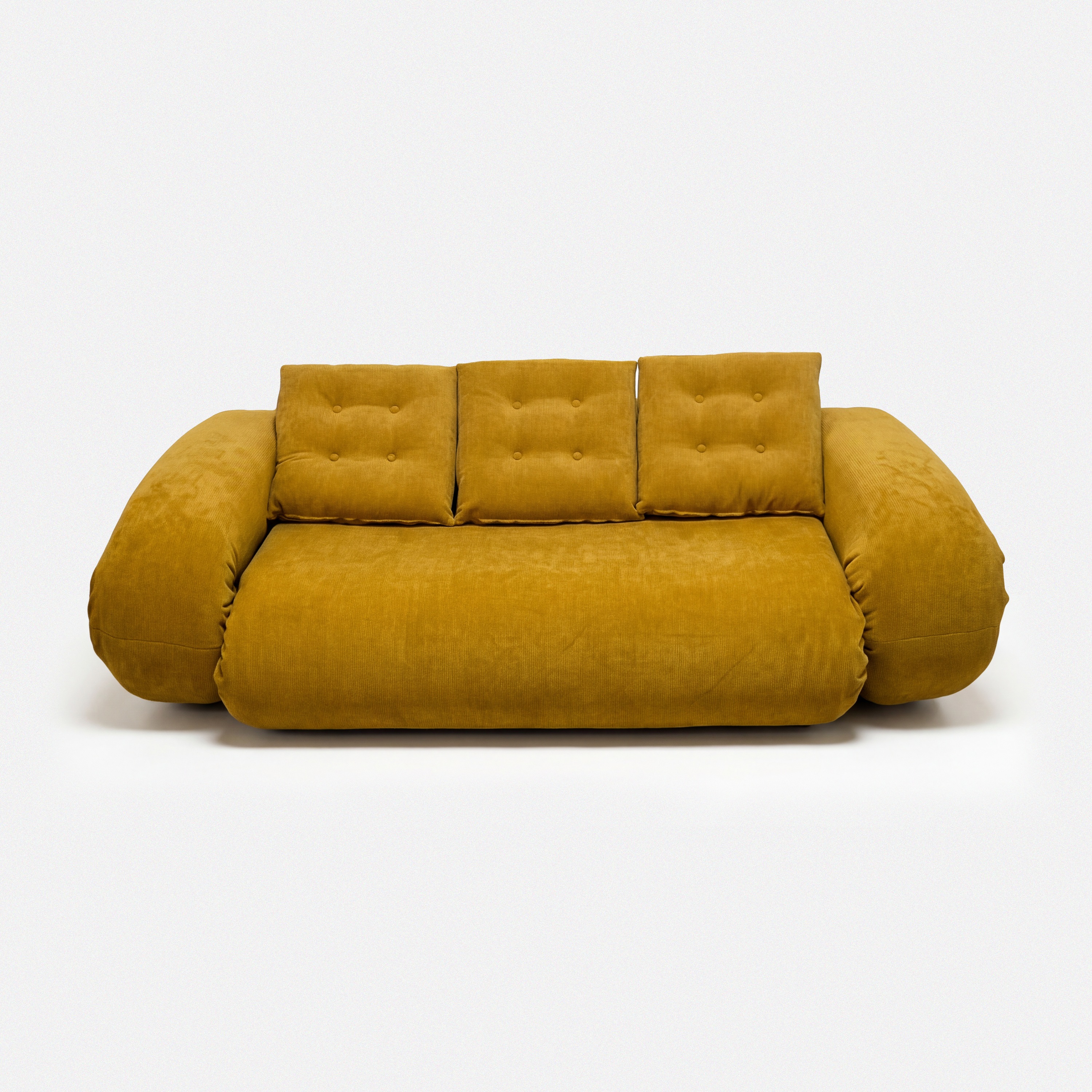 Tovo Plush Pillow Sleeper Sofa in yellow with soft pillow-style cushions