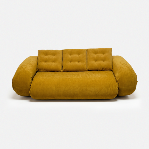 Tovo Plush Pillow Sleeper Sofa in yellow with soft pillow-style cushions