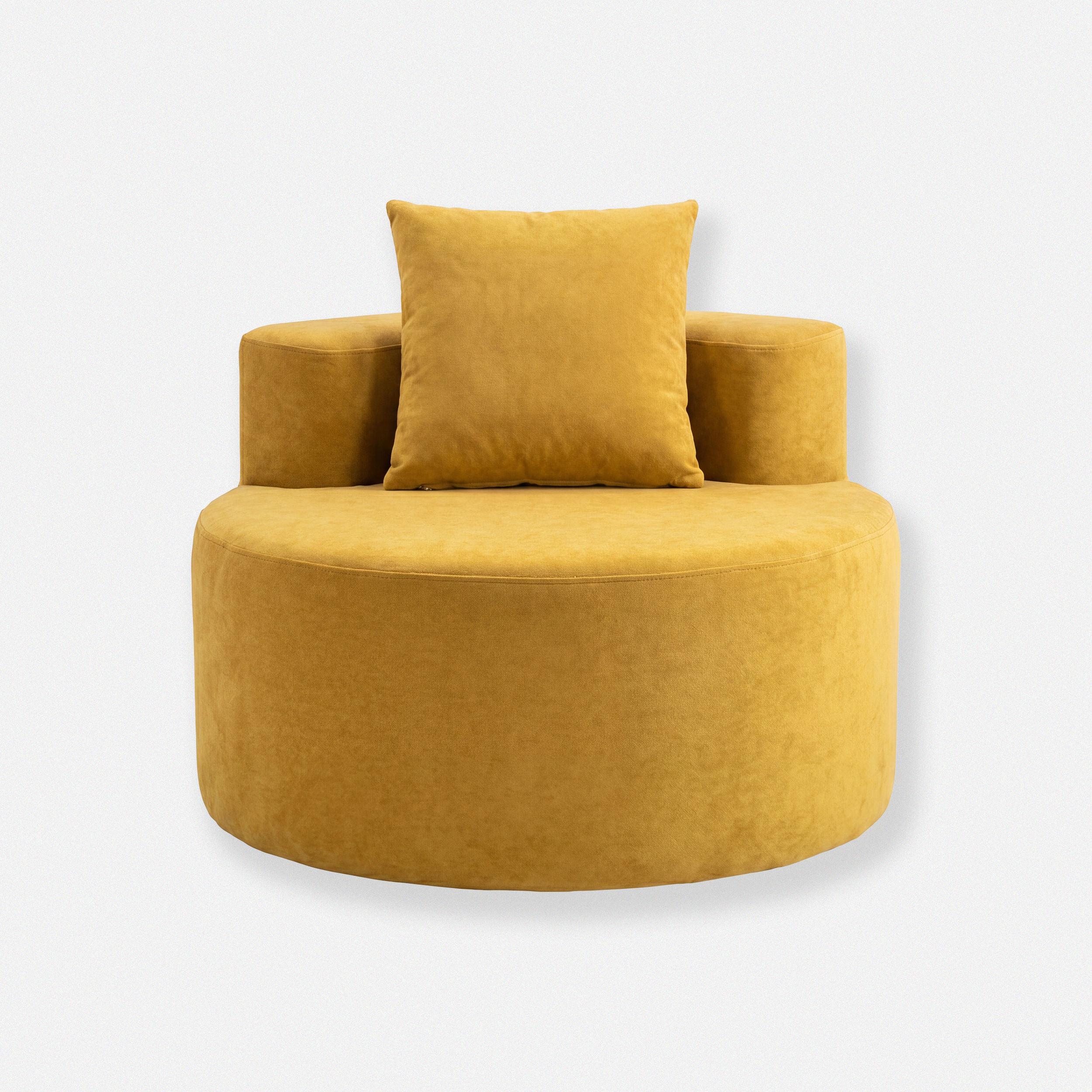 Cloud Round Accent Lounge Chair in Yellow with round seat, raised sides, and soft pillow