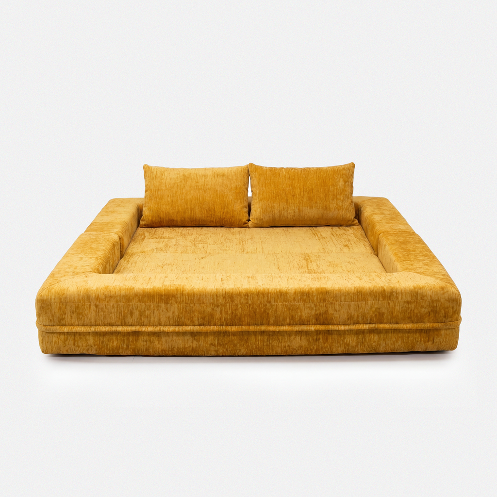 Nido Lounge Bed Sofa in Yellow shown as a spacious lounge bed layout