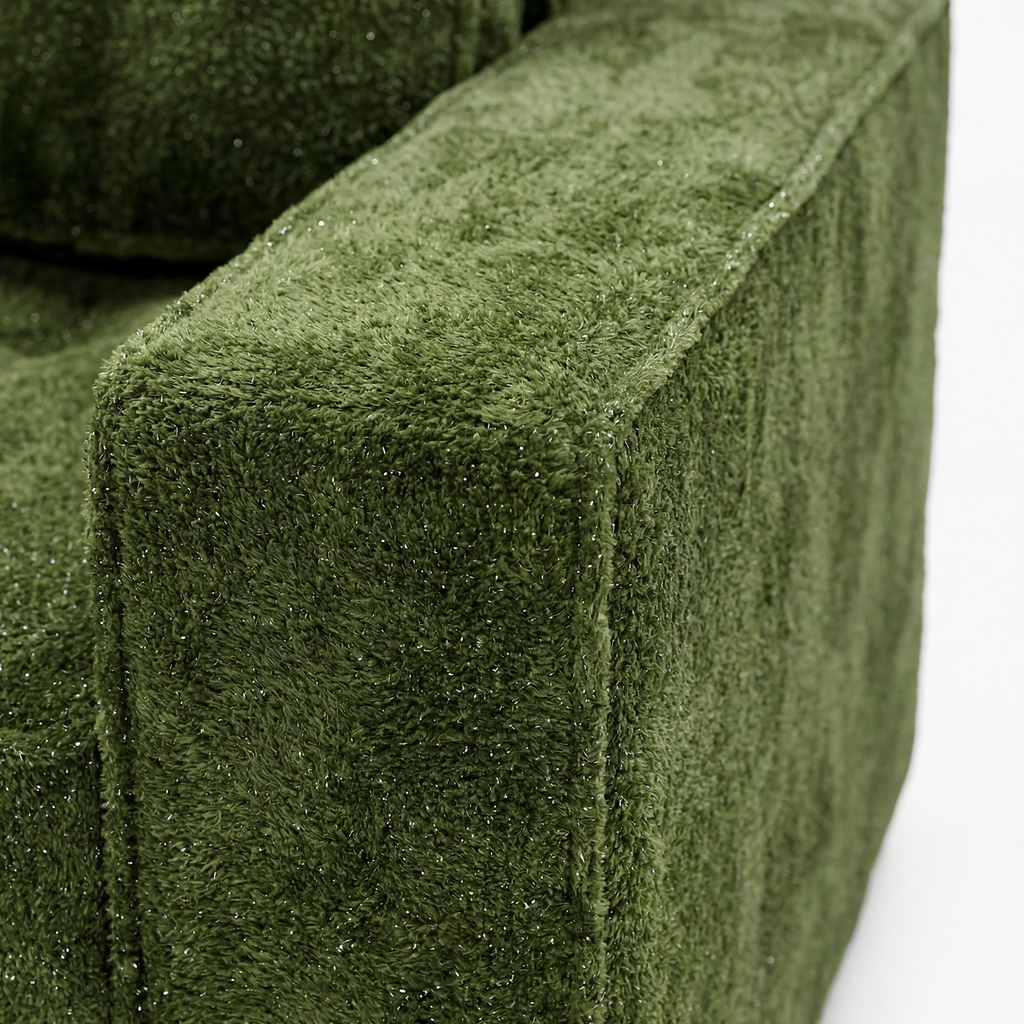 Milo Plush Sleeper Loveseat in Forest Green with plush armrest and fabric detail