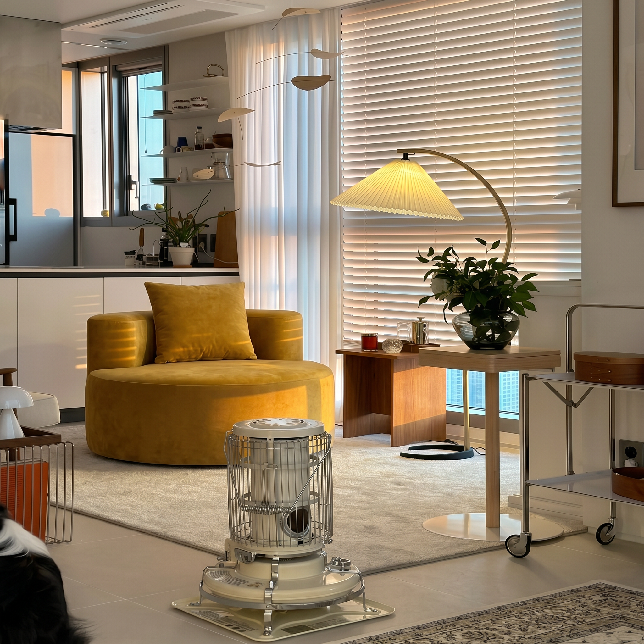 Cloud Round Accent Lounge Chair in Yellow styled in a warm cozy lounge corner