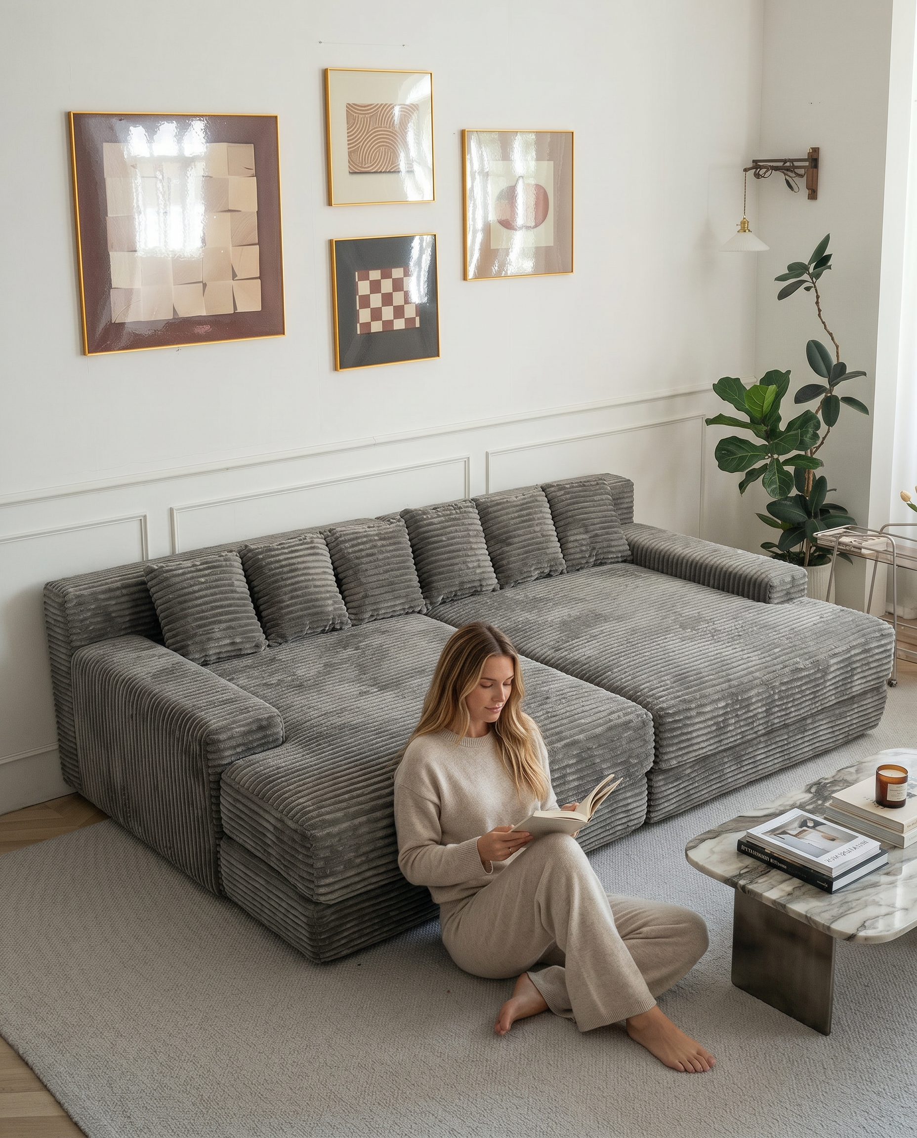 Lune Corduroy Horizon Sectional Sofa with tailored upholstery across modular pieces