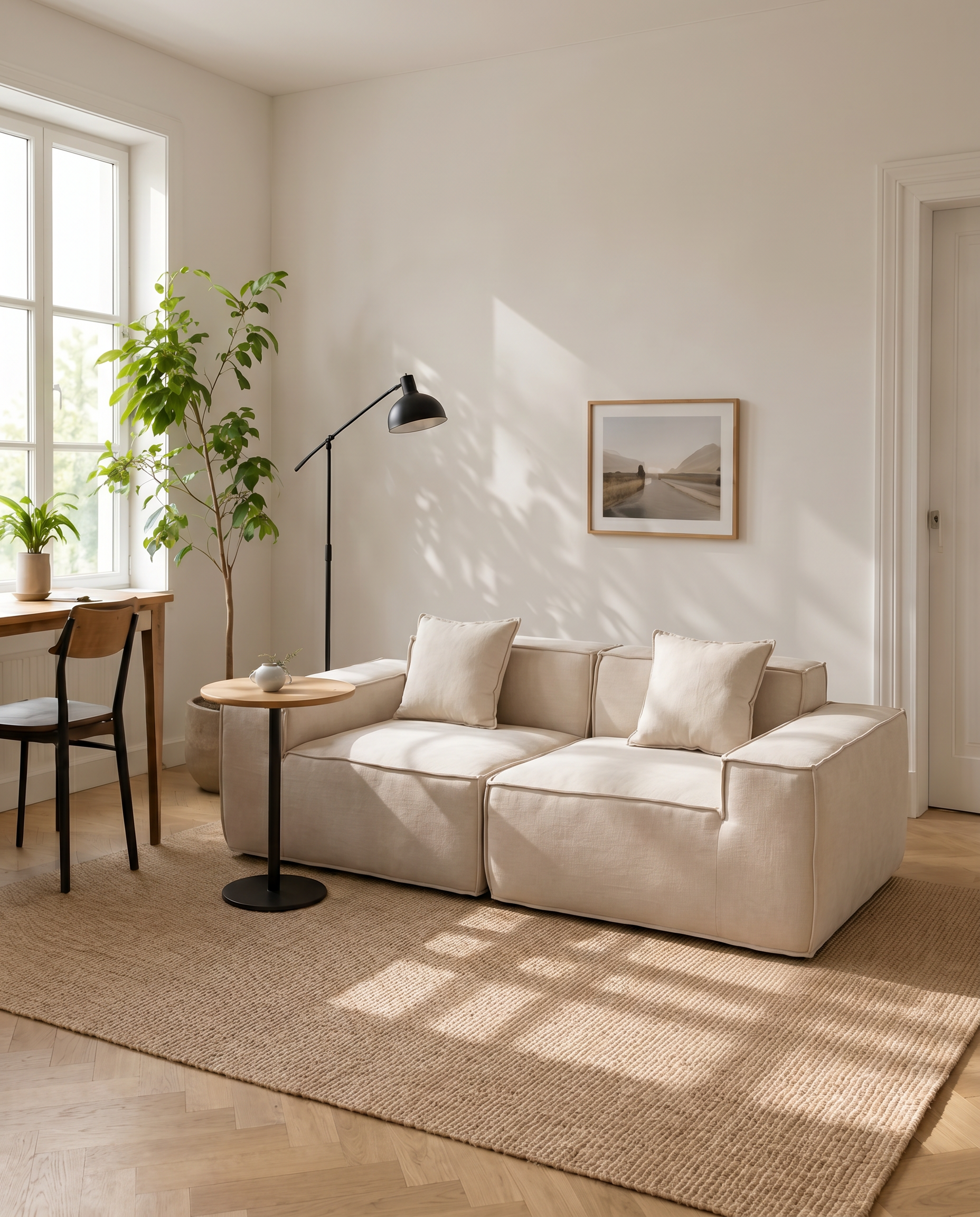 Cream white modular block sofa designed for calm, minimal living spaces