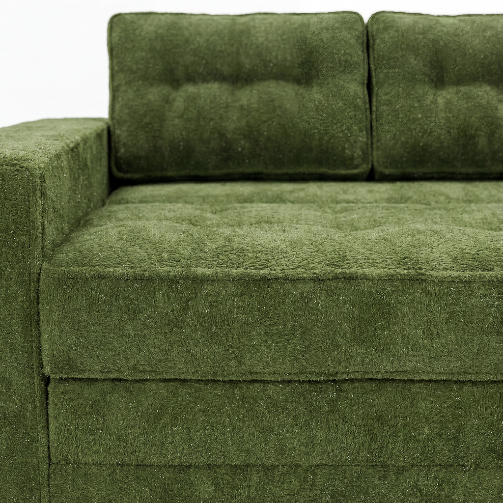 Milo Plush Sleeper Loveseat in Forest Green with plush cushion and backrest detail