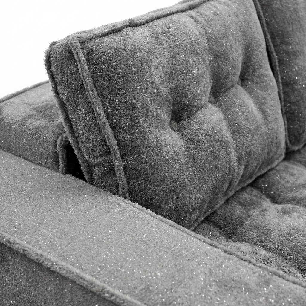 Milo Plush Sleeper Loveseat in Gray with plush armrest and tufted backrest detail