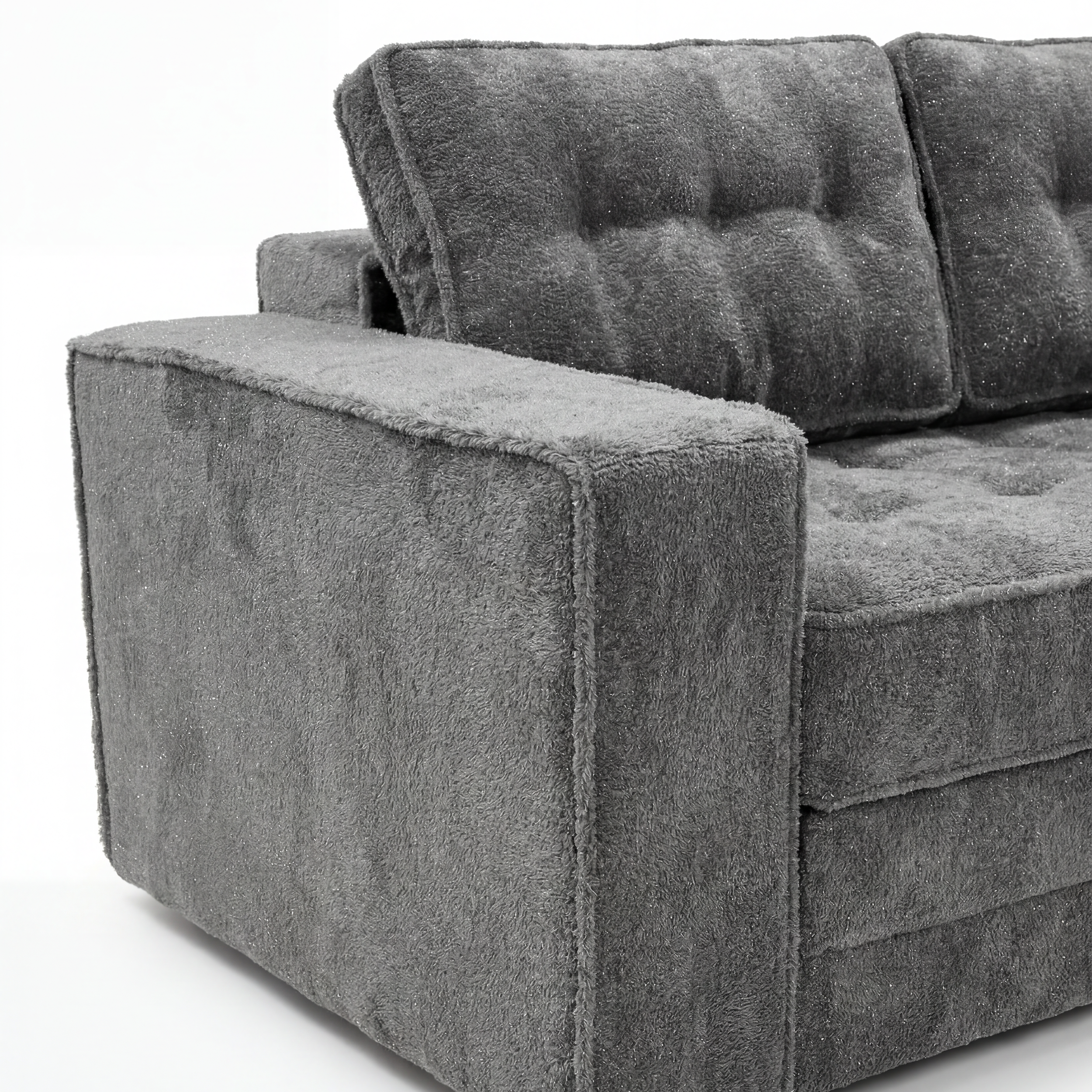 Milo Plush Sleeper Loveseat in Gray with plush armrest, cushion, and backrest detail