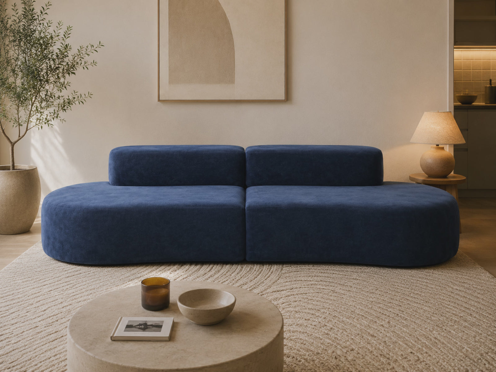 Casia Navy Wave Lounge Sofa video showing flexible layouts for corner, open-plan, and studio spaces
