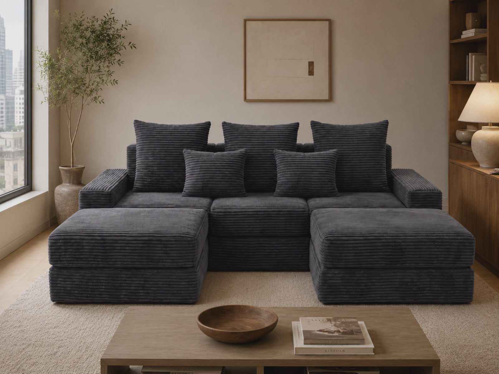 Noma Modular Lounge Set in Charcoal styled with a flexible double chaise layout