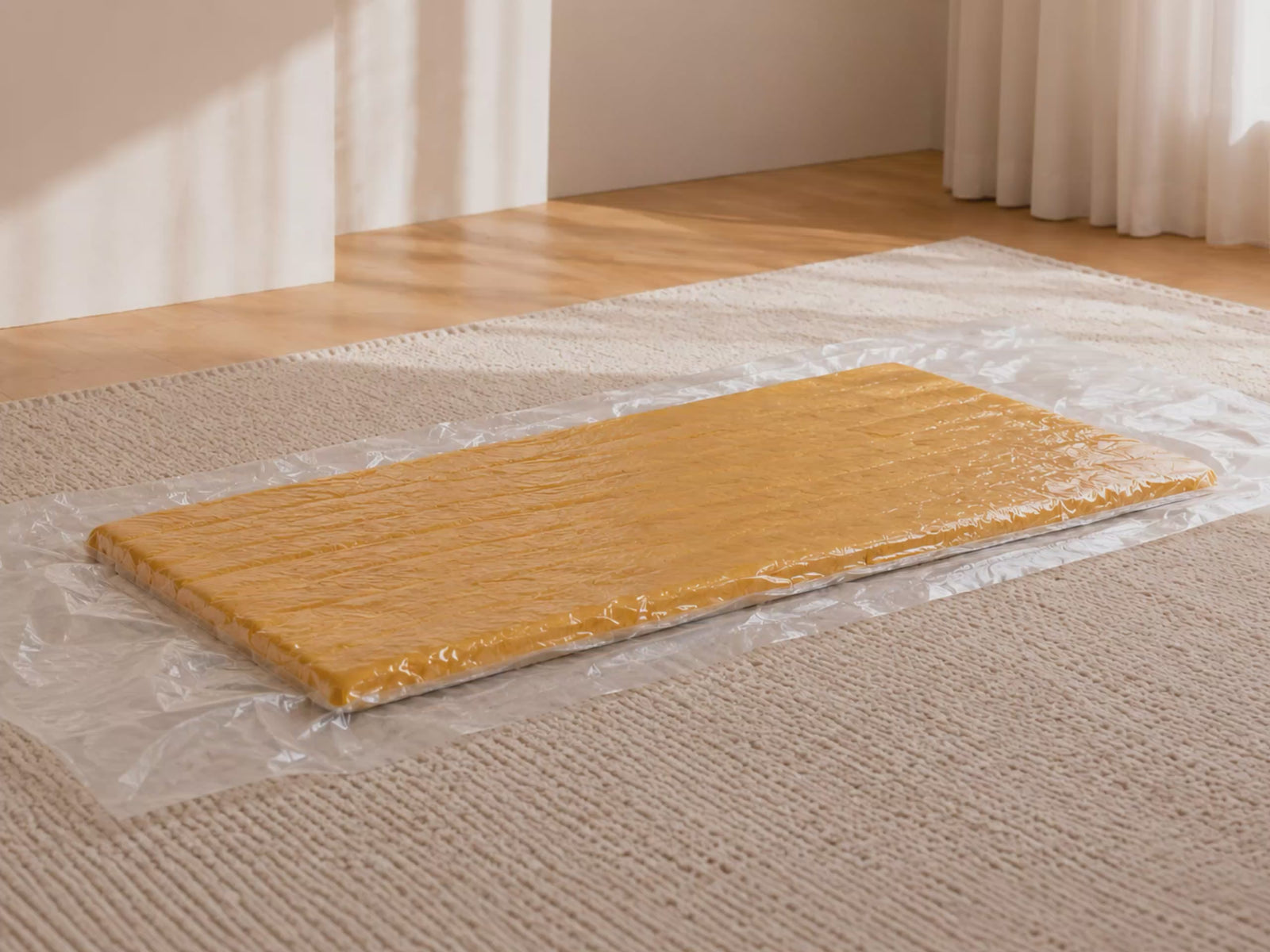 Noma Floor Lounge Chair video showing vacuum-packed delivery and full-size floor sofa expansion