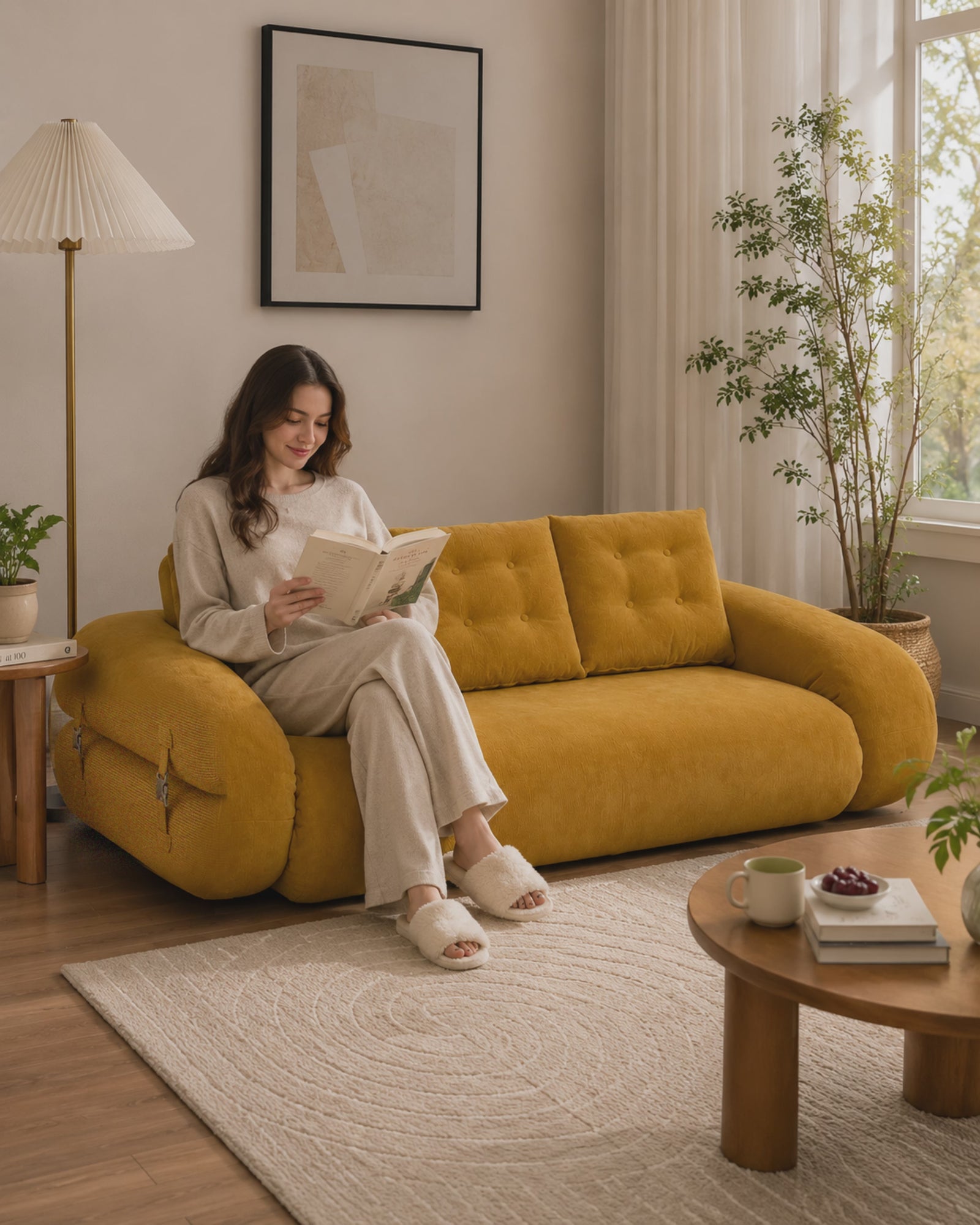 Tovo Plush Pillow Sleeper Sofa in a family living space for playtime and movie nights