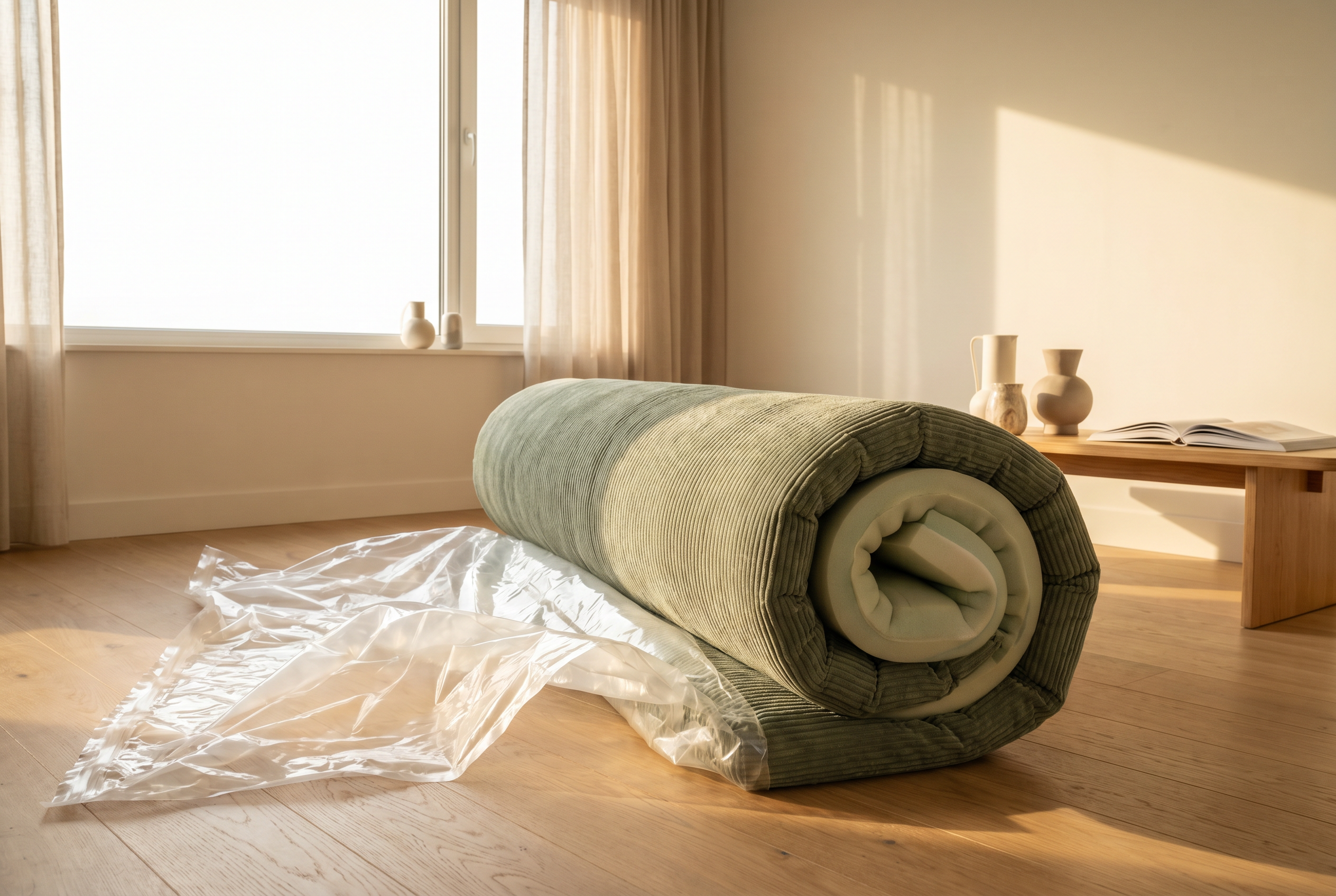 Ambi sofa unboxing — rolled and rebounding